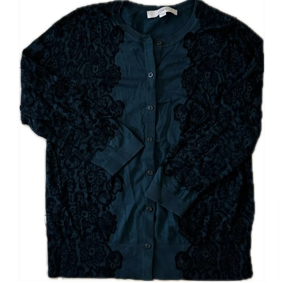 LOFT Lace Print Cardigan Sweater Size M - Picture 5 of 11